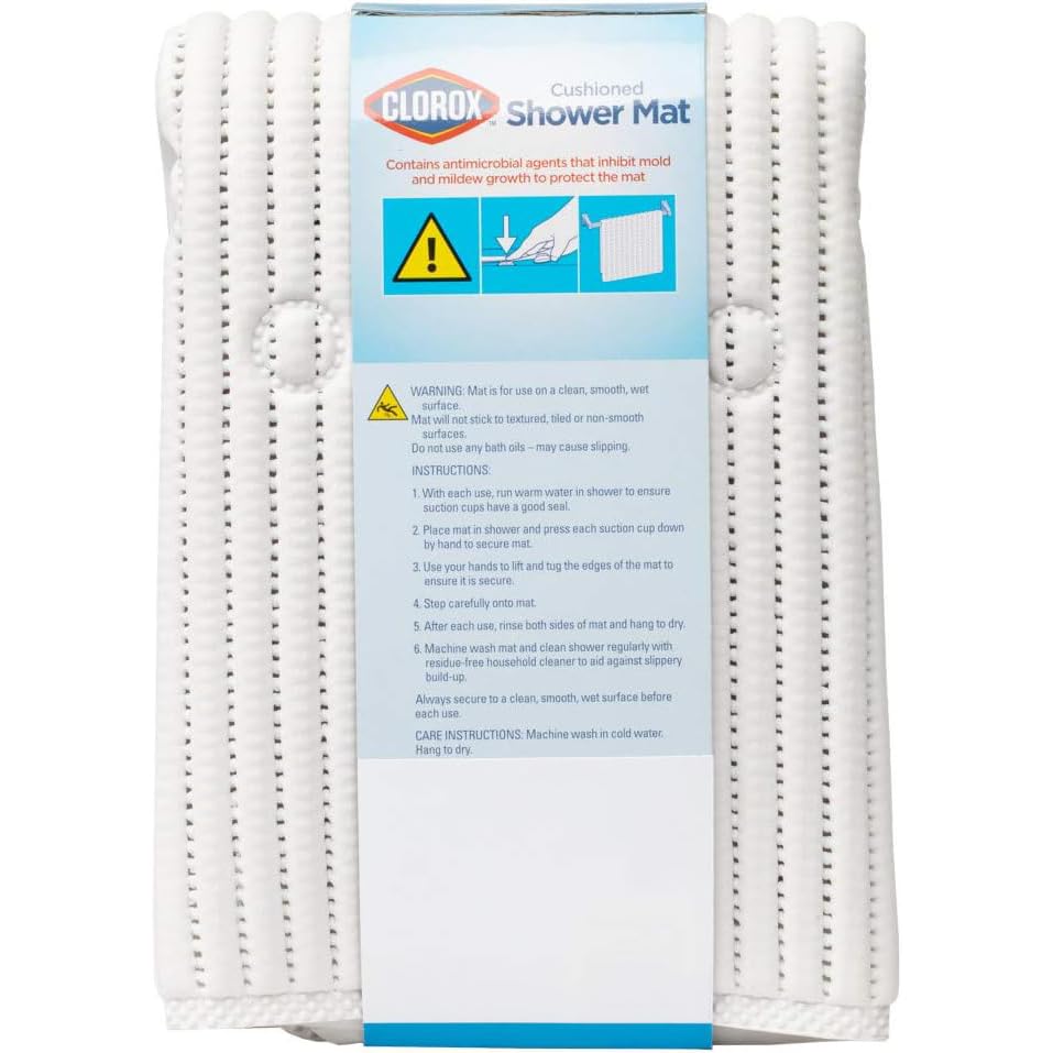 Duck Brand Clorox Cushioned Shower Mat, Non Slip Bathtub Mat with Suction Cups, 21 Inches x 21 Inches, White