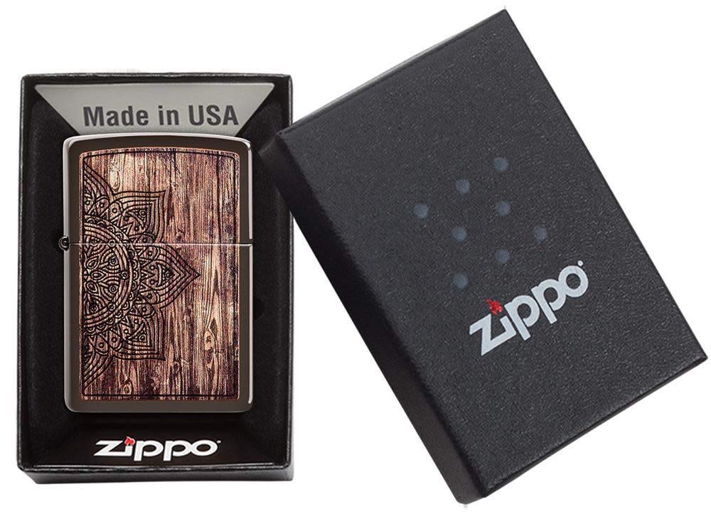 Zippo Wood Mandala Design Brown Matte Pocket Lighter