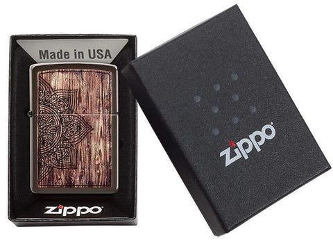 Zippo Wood Mandala Design Brown Matte Pocket Lighter