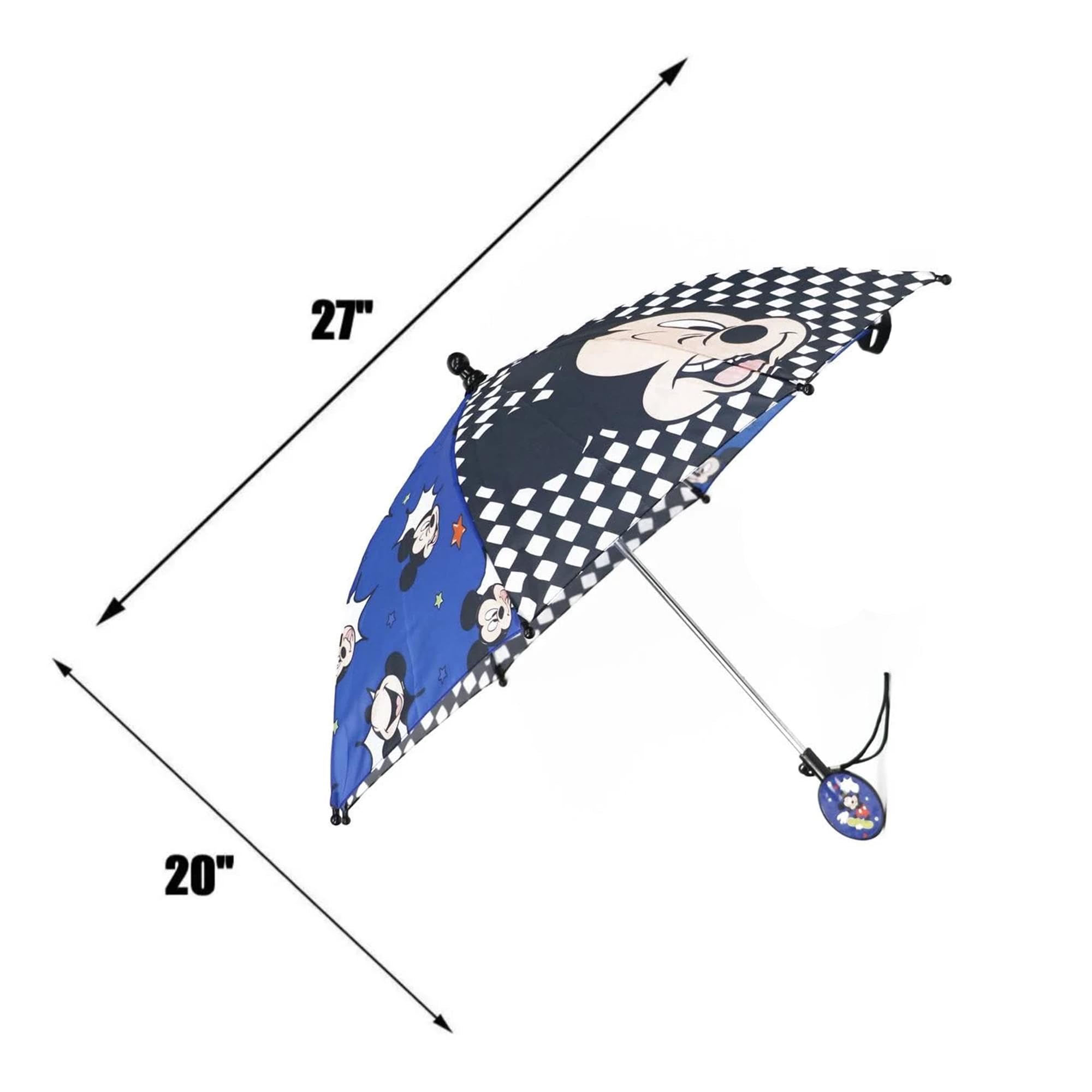 Disney Kids Umbrella, Lightning or Mickey Mouse Toddler and Little Boy Rain Wear for Ages 3-6 (Checkered Mickey)