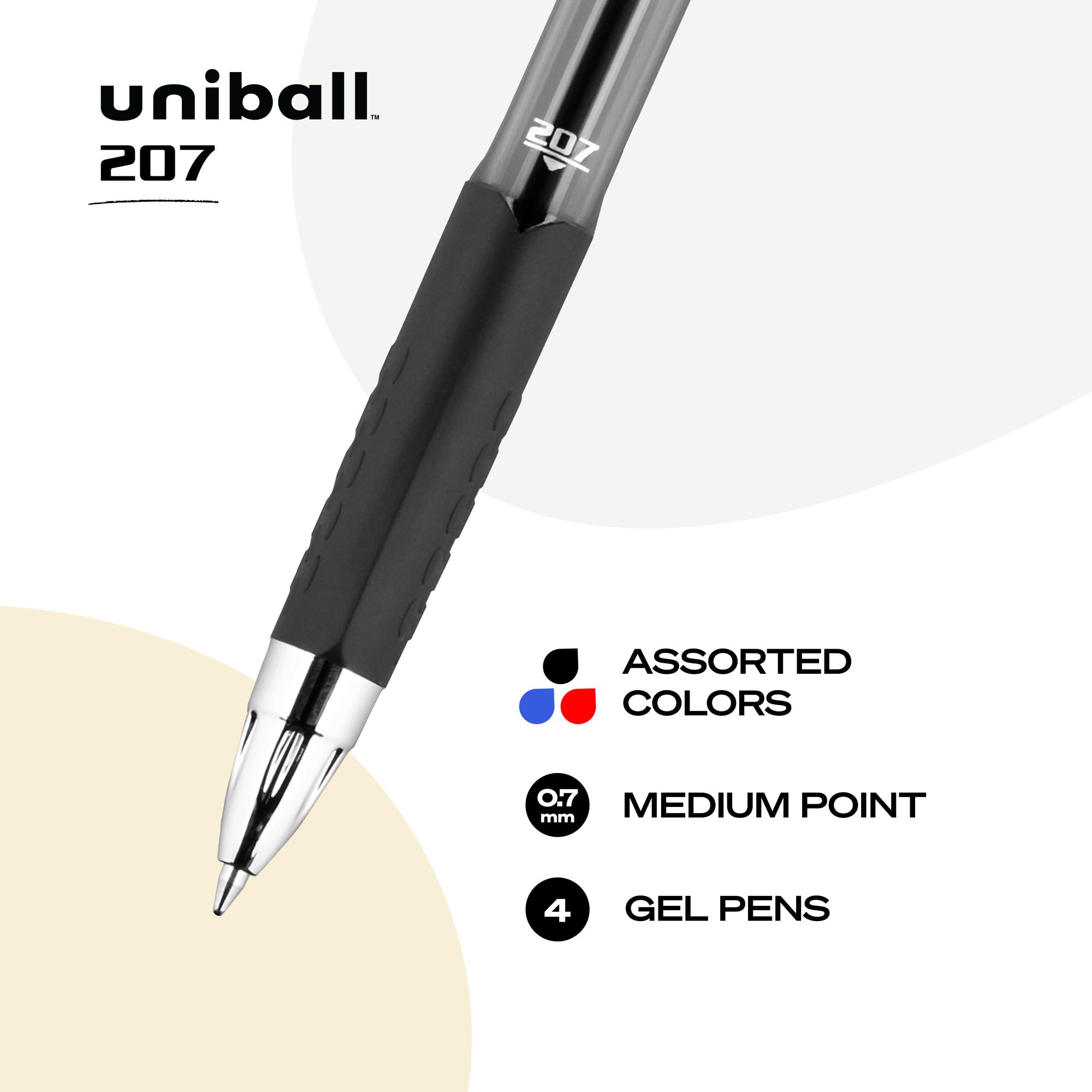 uni-ball 207 Retractable Gel Pens, Medium Point (0.7mm), Assorted Colors, 4 Count