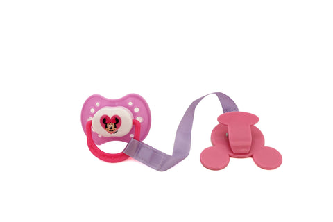 Disney Cudlie Minnie Mouse Baby Girl 4 Pack of 2 Pacifiers & 2 Clips with Hearts for Min Print