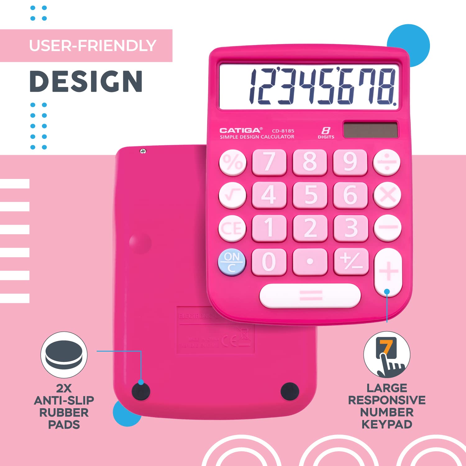 CATIGA Desktop Calculator 8 Digit with Solar Power and Easy to Read LCD Display, Big Buttons, for Home, Office, School, Class and Business, 4 Function Small Basic Calculators for Desk, CD-8185