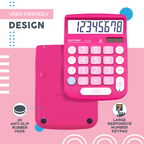 CATIGA Desktop Calculator 8 Digit with Solar Power and Easy to Read LCD Display, Big Buttons, for Home, Office, School, Class and Business, 4 Function Small Basic Calculators for Desk, CD-8185