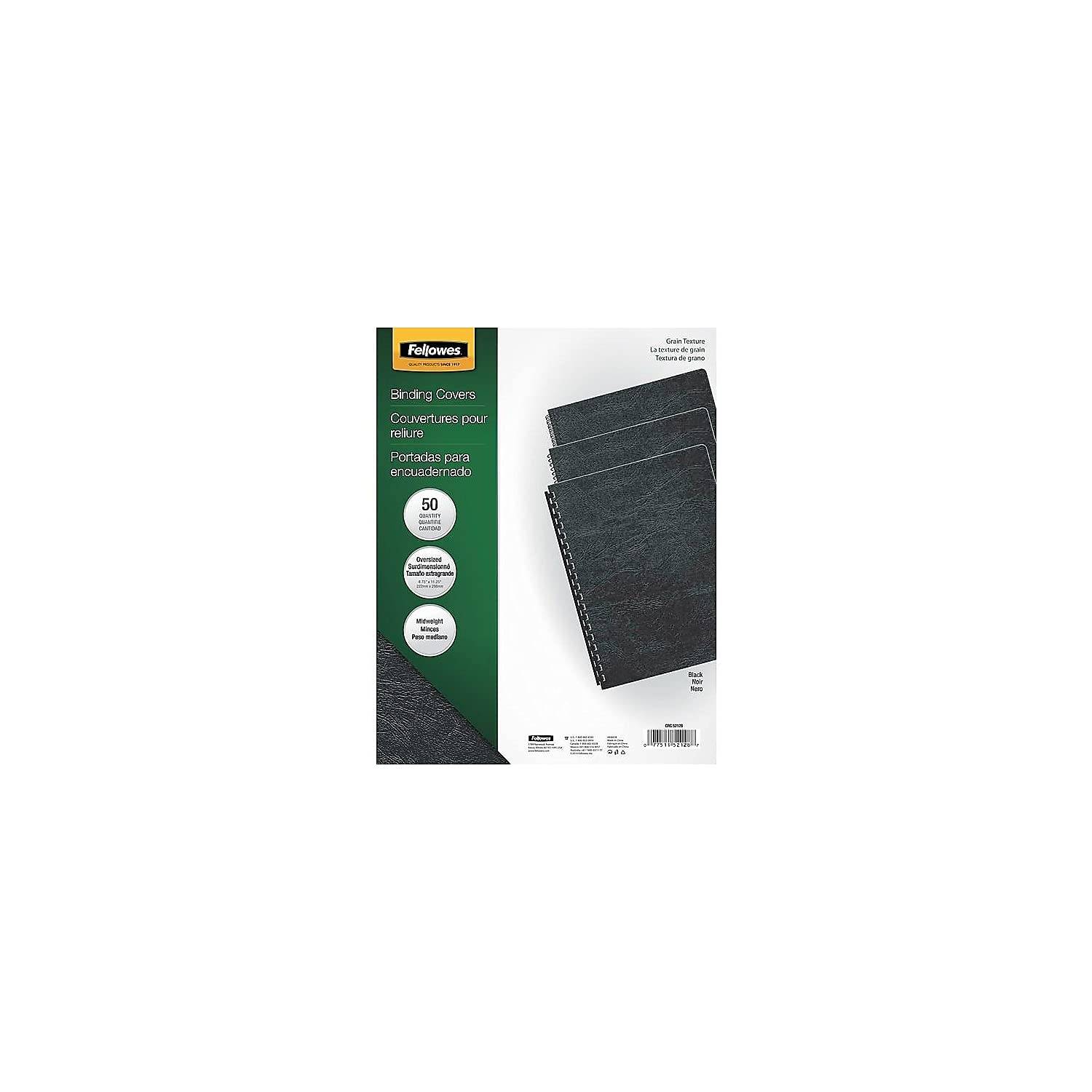 Fellowes Classic Grain Presentation Covers, Oversize, Black, 200 Pack (52138)