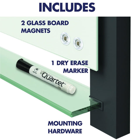 Quartet Glass Whiteboard, Magnetic Dry Erase White Board, 85" x 48", Wide Format with Invisible Mount, Black Aluminum Frame, Evoque (G8548BA)