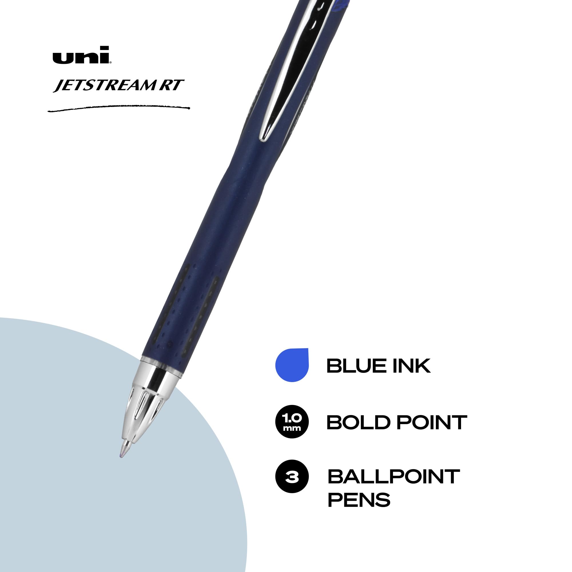 uniball Jetstream RT Retractable Ballpoint Pen, Medium Point (1.0mm), Blue, 3 Pack