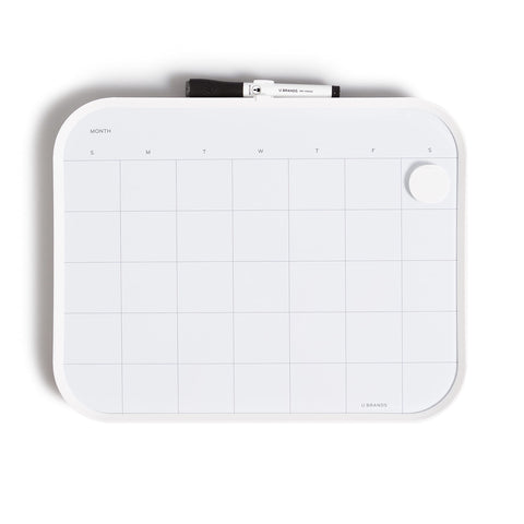U Brands Modern Magnetic Dry Erase Calendar White Board, 11" x 14", White Frame, Includes Marker and Magnet