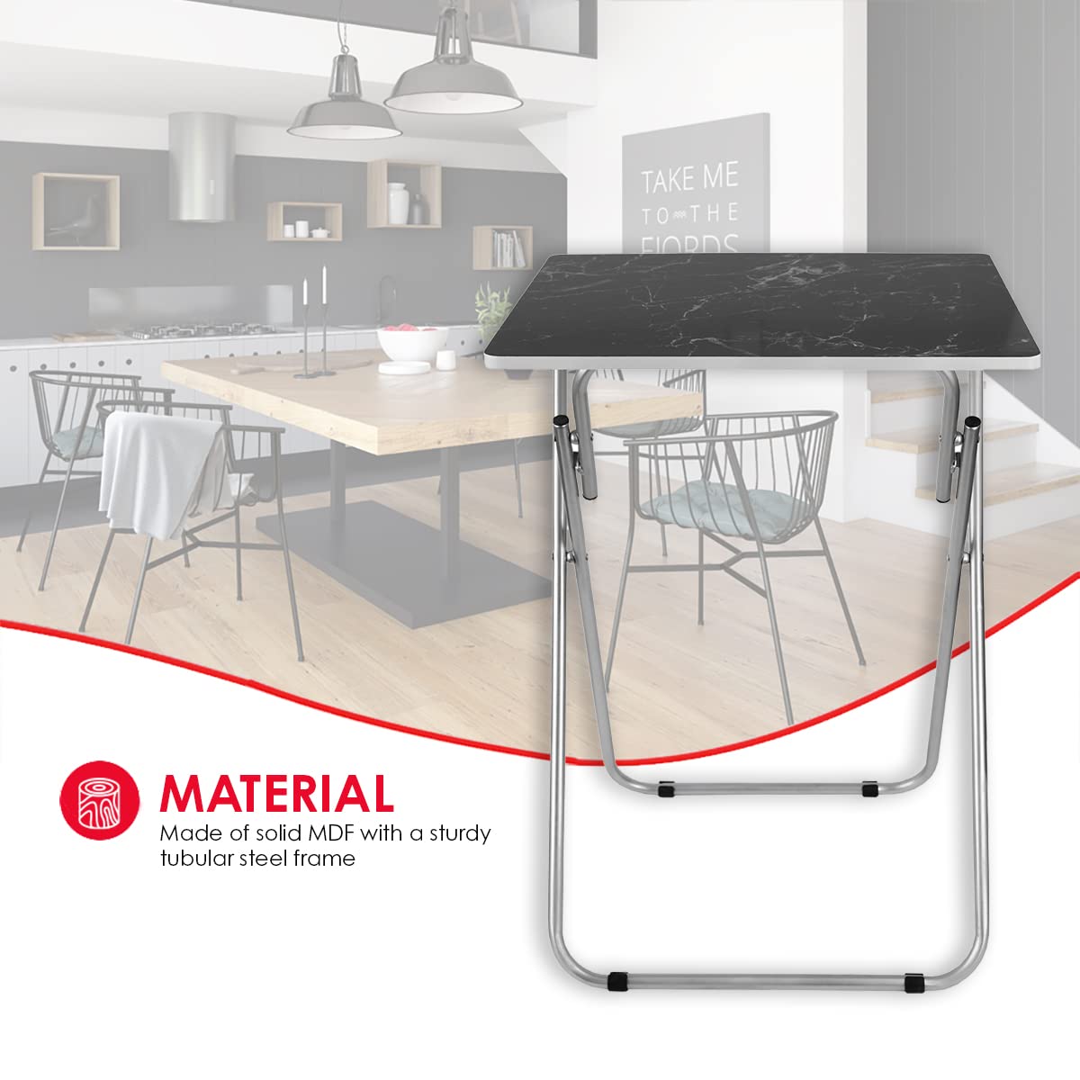 Home Basics Multi-Purpose Sturdy and Durable Decorative Bedside Laptop Snack Cocktails TV Folding Table Tray Desk Bedside Laptop Snacks Black Marble 15 in x 19 in x 25.75 in