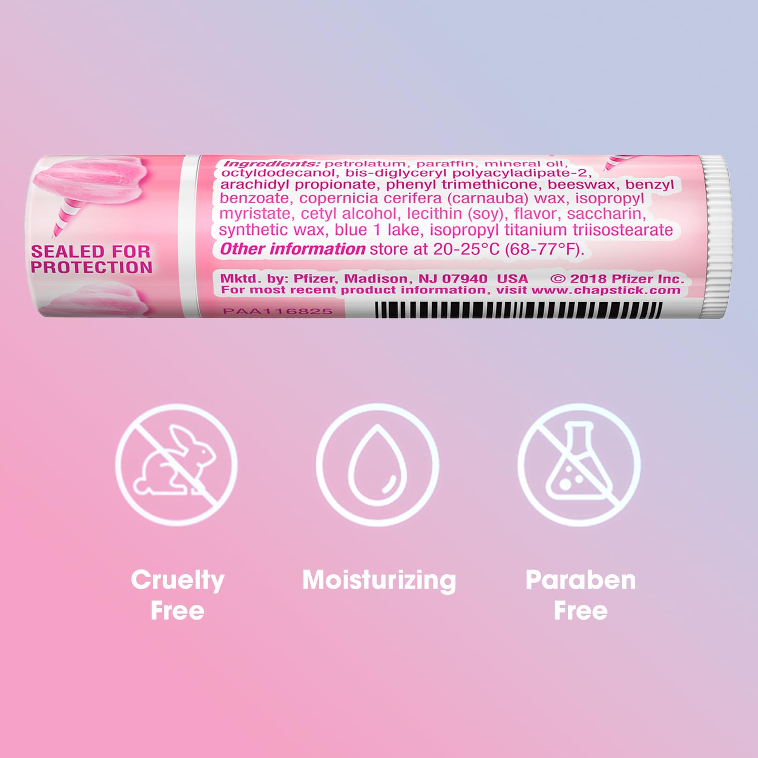 ChapStick Lip Balm, Cotton Candy – Fun & Yummy Moisturizing Lip Care for Dry, Cracked Lips, 0.15 Oz Ea