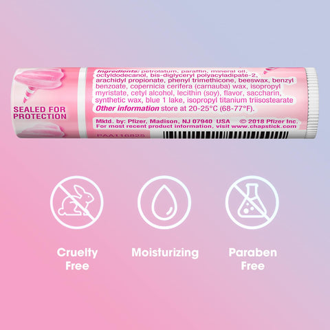 ChapStick Lip Balm, Cotton Candy – Fun & Yummy Moisturizing Lip Care for Dry, Cracked Lips, 0.15 Oz Ea