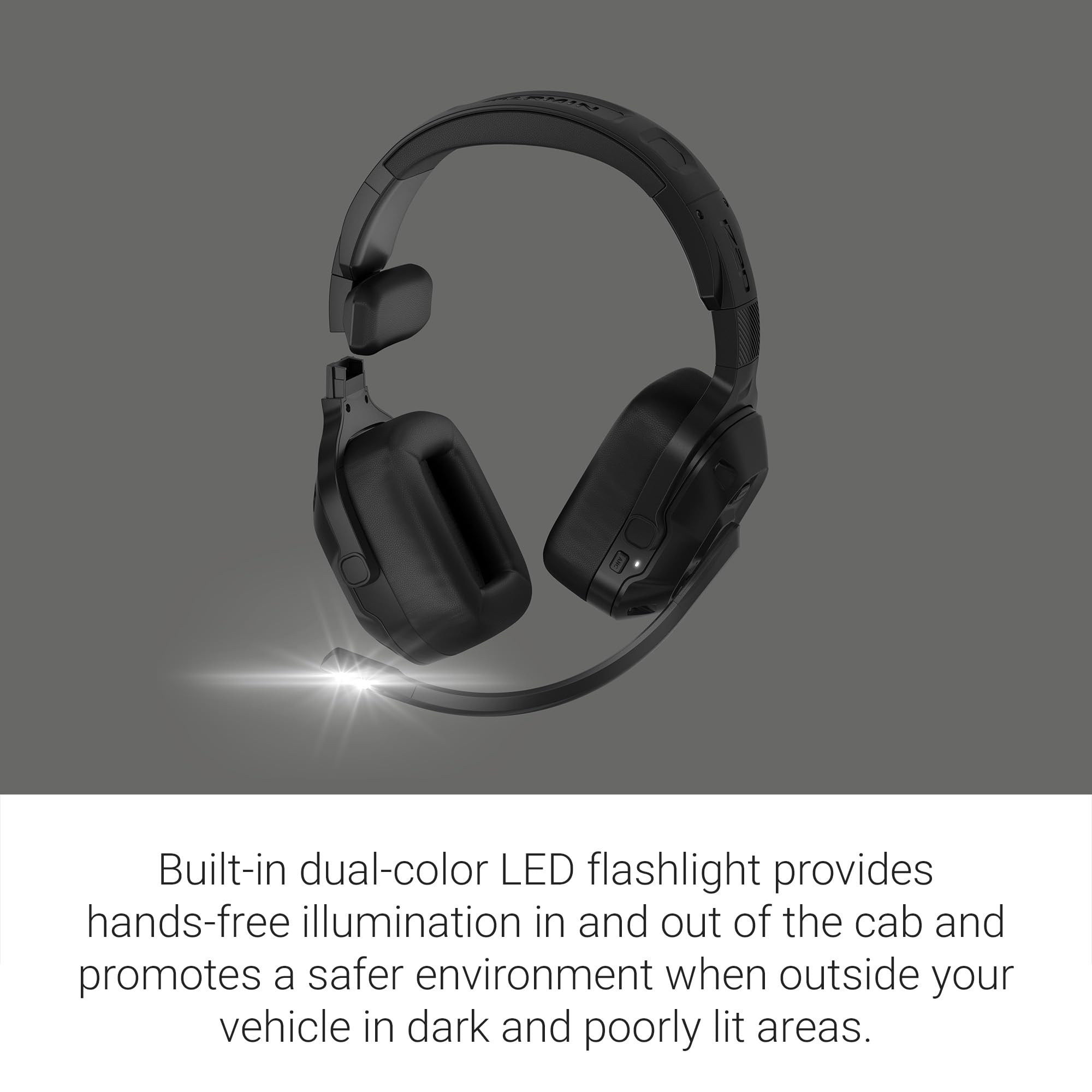Garmin dēzl™ Headset 210, 2-in-1 Premium Trucking Headset, Active Noise Cancellation, Long Battery Life, 60 Hours of Talk Time, Built-in LED Flashlight, Convertible Design