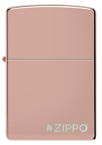 Zippo High Polish Rose Gold Logo Pocket Lighter