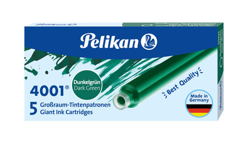 Pelikan 4001 GTP/5 Ink Cartridges for Fountain Pens, Dark Green, 1.4ml, 5 Pack (300070)