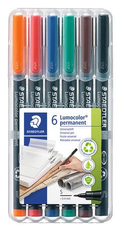 STAEDTLER 313 WP6 Lumocolor Universal Permanent Superfine Pens - Assorted Colours