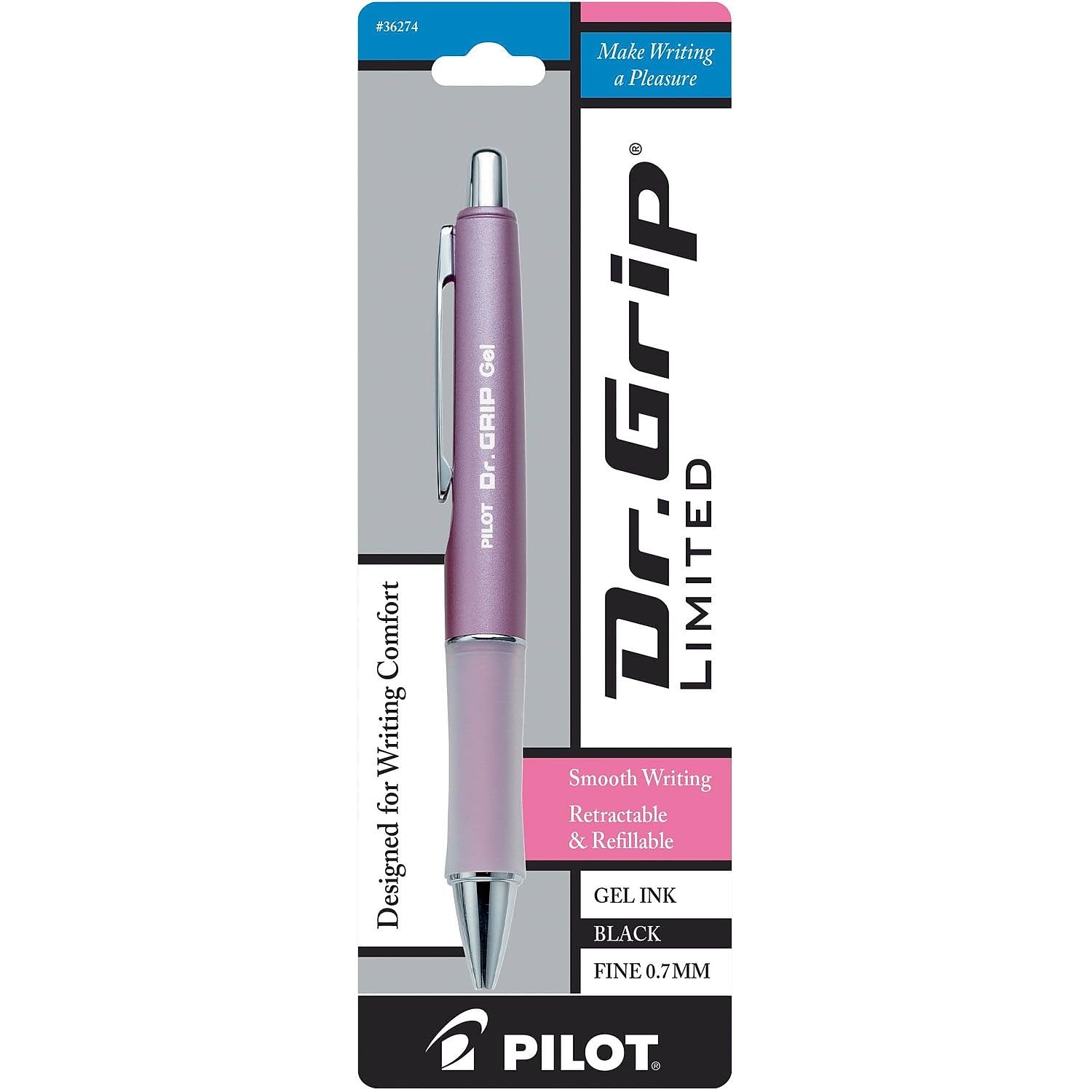 PILOT Dr. Grip Limited Refillable & Retractable Gel Pen, Fine Point, Assorted Barrel, Black Ink, Single Pen (36274)