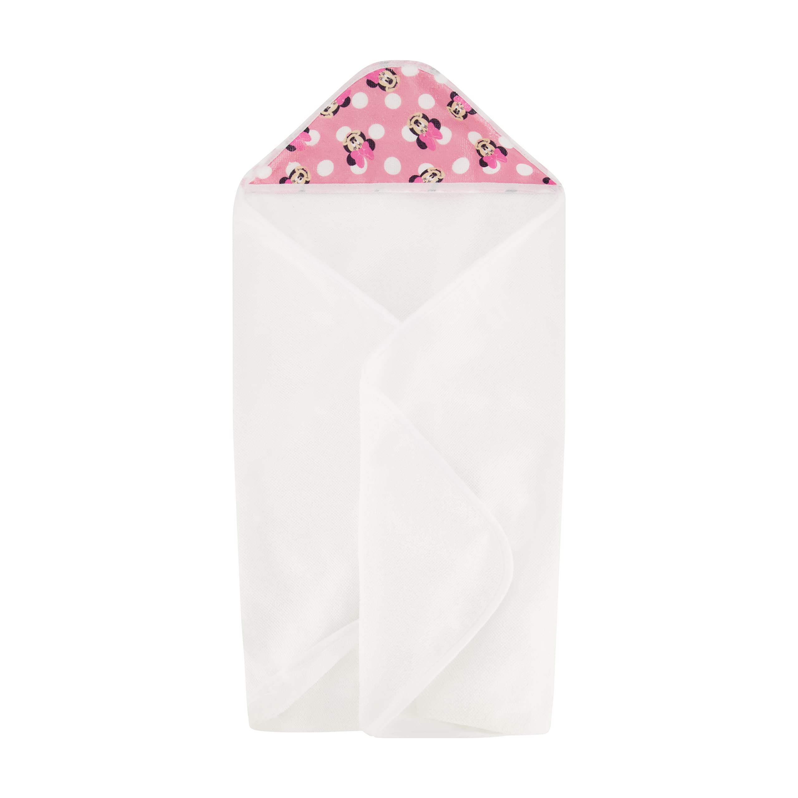 Disney Cudlie Baby Girl Minnie Mouse 2 Pack Rolled/Carded Hooded Towels in Happy Dots Print