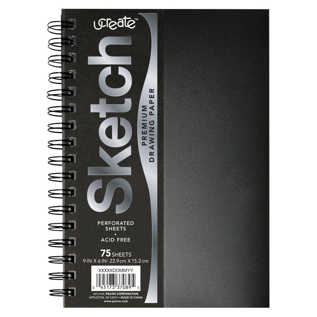 UCreate Poly Cover Sketch Book, Heavyweight, 6" x 9", Black, 75 Sheets
