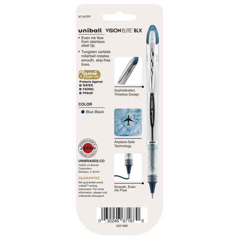 uniball Vision Elite BLX Rollerball Pens, Bold Point (0.8mm), Blue BLX Ink, 3 Pack