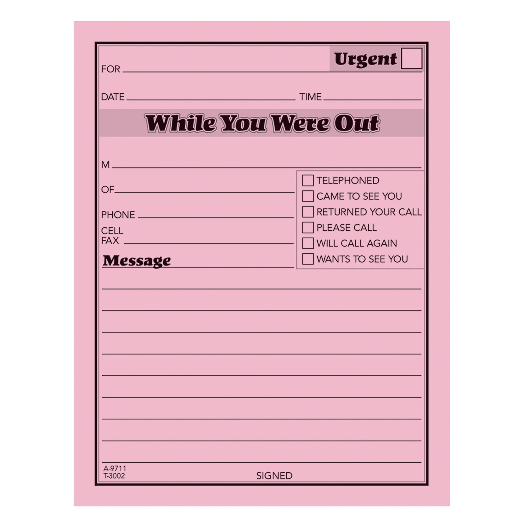 Adams Write 'n Stick While You Were Out Message Pads, 4 x 5 Inches, Pink, 50 Sheets/Pad, 24-Pack (9711)