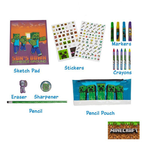 Innovative Designs Mine Craft Kids Coloring Art and Sticker Set,30 Pcs.School and Craft Supplies with Pencil Case,Blue