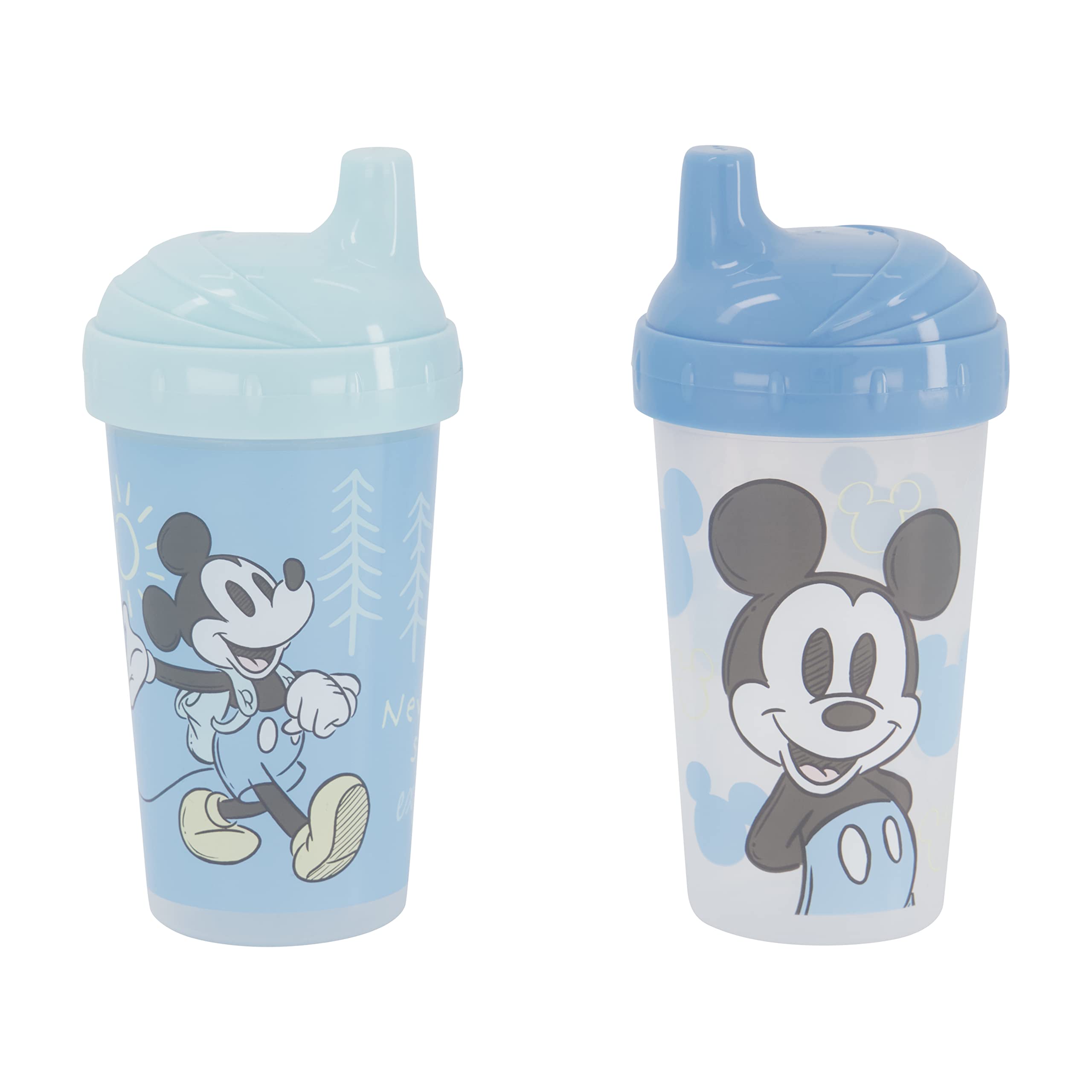 Disney Toddler Sippy Cups for Boys | 10 Ounce Mickey Mouse Sippy Cup Pack of Two with Straw and Lid | Durable Blue Leak Proof Travel Water Bottle for Toddlers