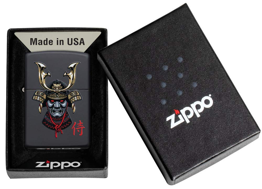 Zippo Samurai Helmet Design Black Matte Pocket Lighter, One Size