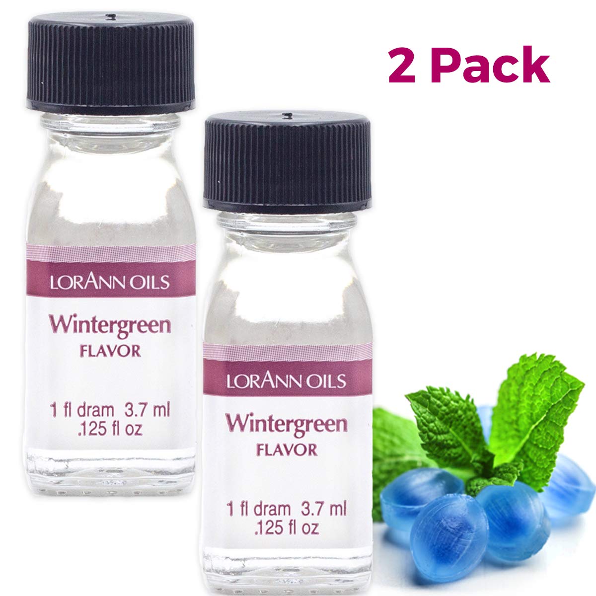 LorAnn Oils Super Strength Flavoring - Used For Candy Making, Flavoring, Baking, Hard Candy, & Flavor Oils - Bold, Natural Flavors 4X Stronger Than Extracts - Wintergreen, Pack of 2, 0.125 fl oz