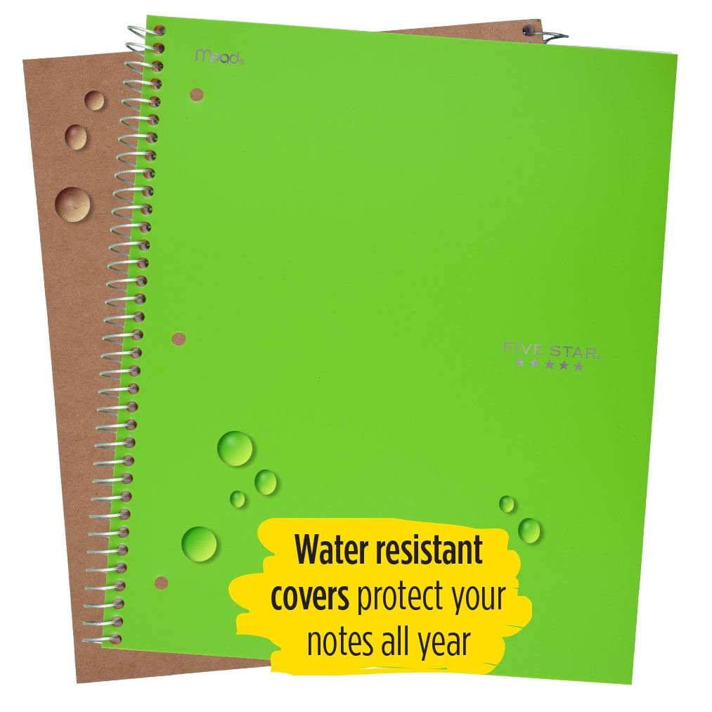 Five Star Spiral Notebook, 5 Subject, Wide Ruled Paper, 200 Sheets, 10-1/2" x 8", Lime (73204)
