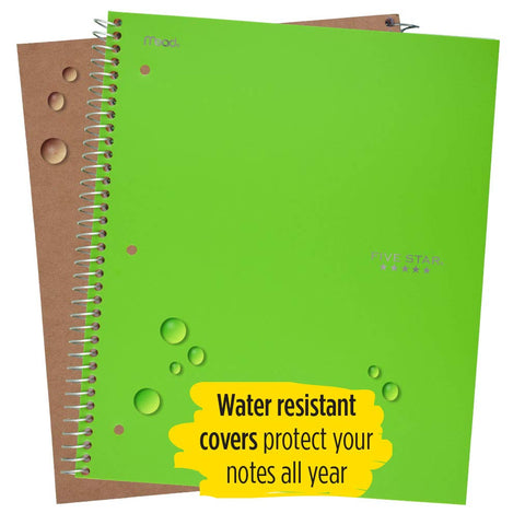Five Star Spiral Notebook, 5 Subject, Wide Ruled Paper, 200 Sheets, 10-1/2" x 8", Lime (73204)