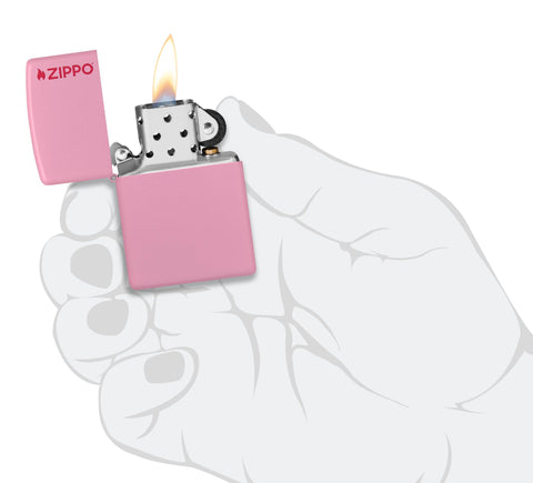 Zippo Pink Matte Logo Pocket Lighter