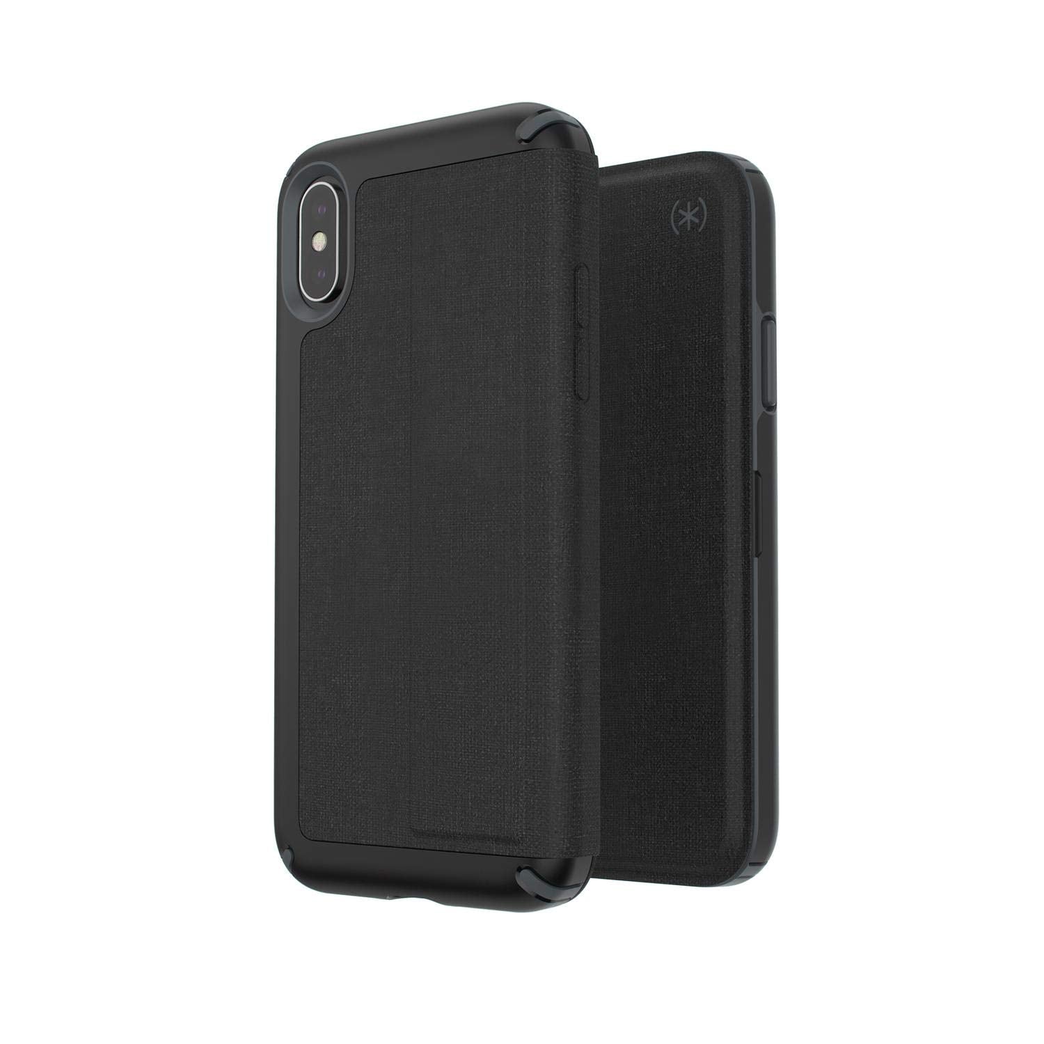 Speck Products Presidio Folio iPhone Xs/iPhone X Case, Heathered Black/Black/Slate Grey