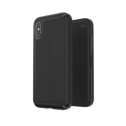 Speck Products Presidio Folio iPhone Xs/iPhone X Case, Heathered Black/Black/Slate Grey