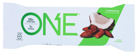 ONE Protein Bar, Almond Bliss, 2.12 oz., Gluten-Free Protein Bar with High Protein (20g) and Low Sugar (1g), Guilt Free Snacking for Healthy Diets