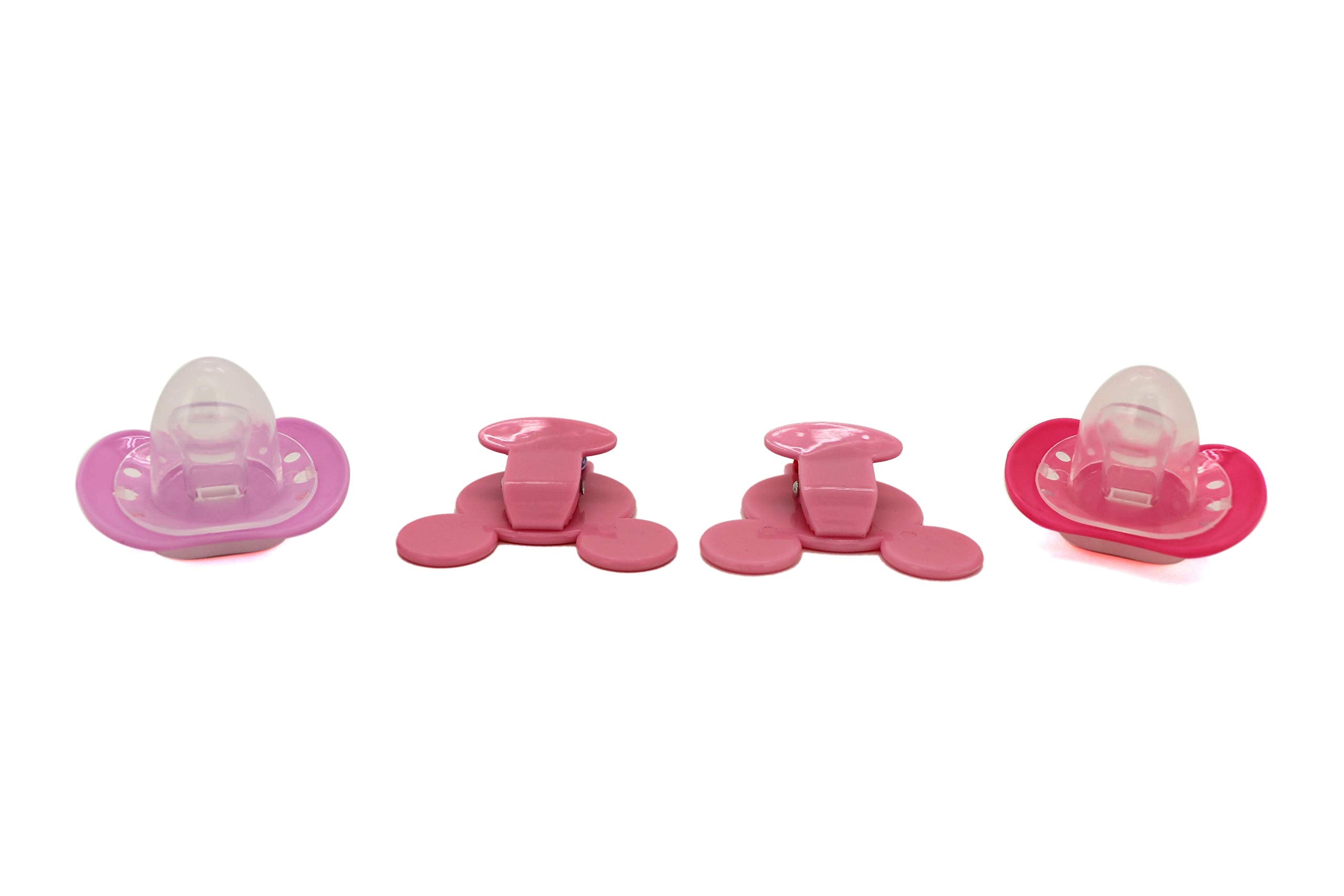 Disney Cudlie Minnie Mouse Baby Girl 4 Pack of 2 Pacifiers & 2 Clips with Hearts for Min Print