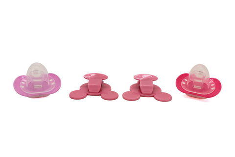 Disney Cudlie Minnie Mouse Baby Girl 4 Pack of 2 Pacifiers & 2 Clips with Hearts for Min Print
