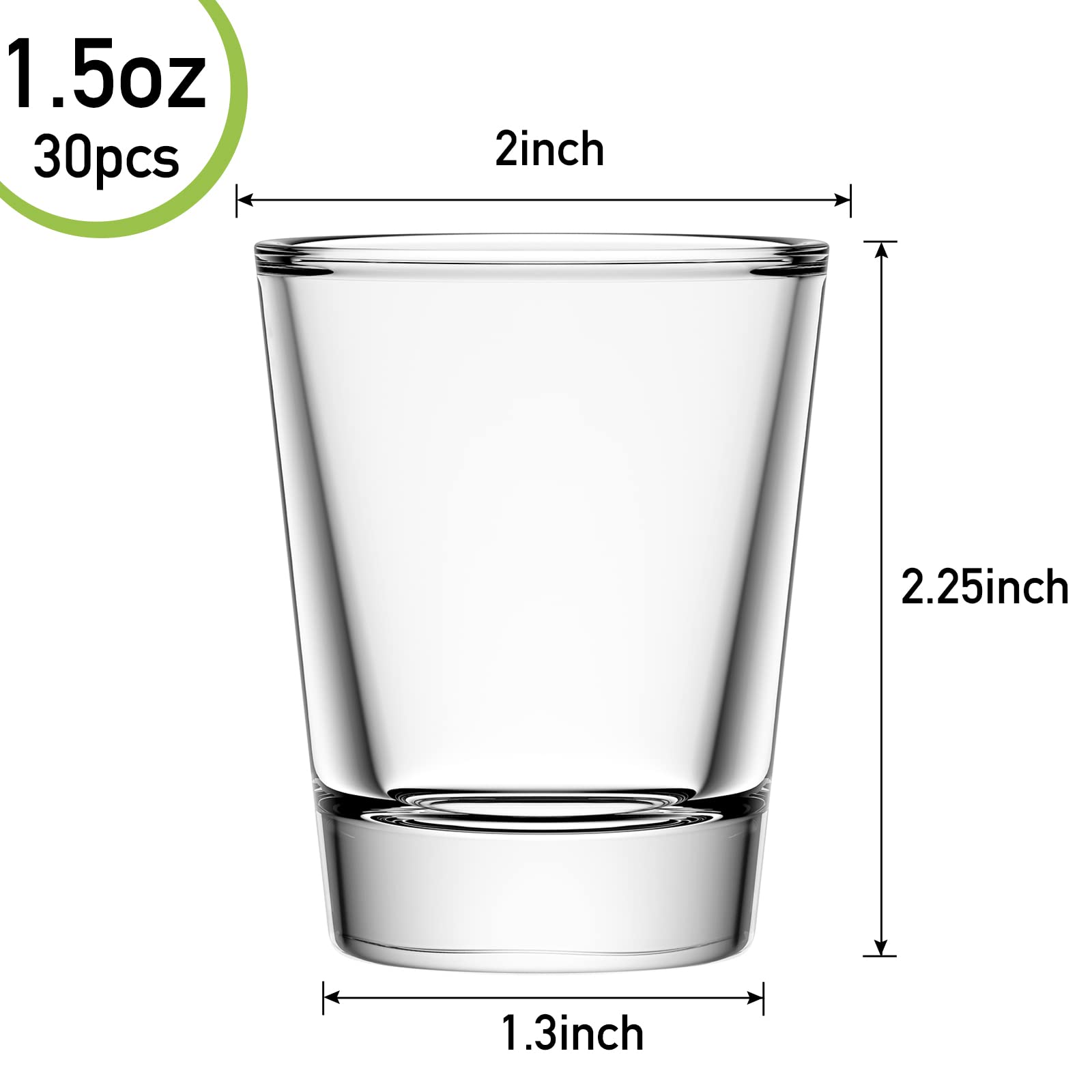 Aoeoe 30 Pack Heavy Base Shot Glass Set, 1.5 oz Whiskey Shot Glasses, Clear Shot Glasses Bulk, Spirits cups, Round Espresso Shot Glass, Glass Cups for Vodka, Whiskey, Tequila, Espresso, Liquor