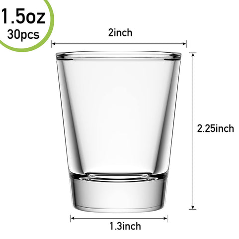 Aoeoe 30 Pack Heavy Base Shot Glass Set, 1.5 oz Whiskey Shot Glasses, Clear Shot Glasses Bulk, Spirits cups, Round Espresso Shot Glass, Glass Cups for Vodka, Whiskey, Tequila, Espresso, Liquor