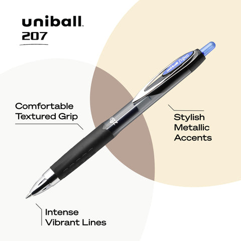 uni-ball® Signo Gel 207™ Retractable Gel Pens, Medium Point, 0.7 mm, Clear Barrel, Blue Ink, Pack Of 4