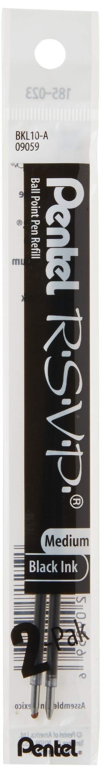Pentel BKL10A Refill for Pentel R.S.V.P. Ballpoint Pens, Medium, Black Ink, 2/Pack