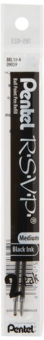 Pentel BKL10A Refill for Pentel R.S.V.P. Ballpoint Pens, Medium, Black Ink, 2/Pack