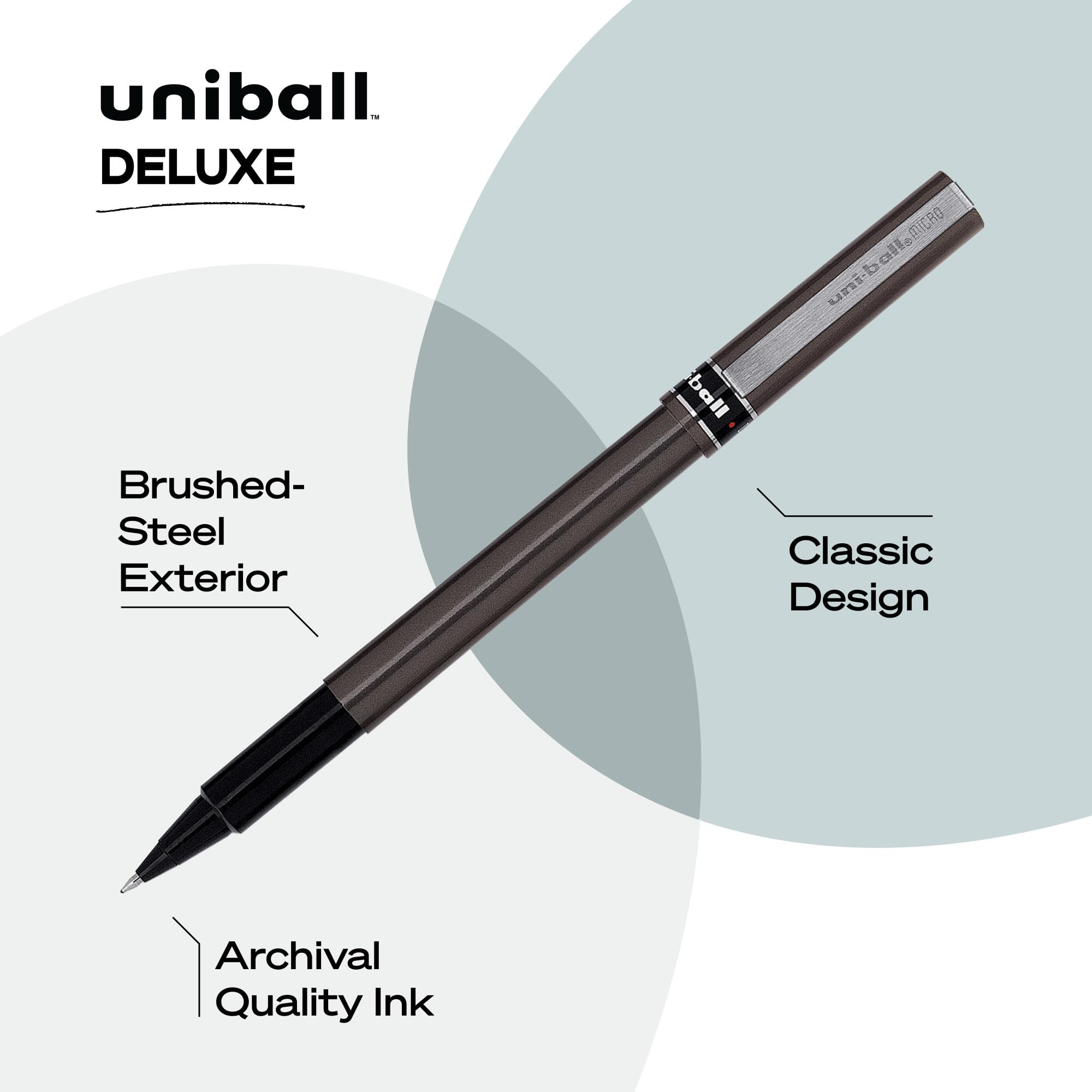 uni-ball® Deluxe Rollerball Pens, Micro Point, 0.5 mm, Graphite Barrel, Black Ink, Pack Of 3