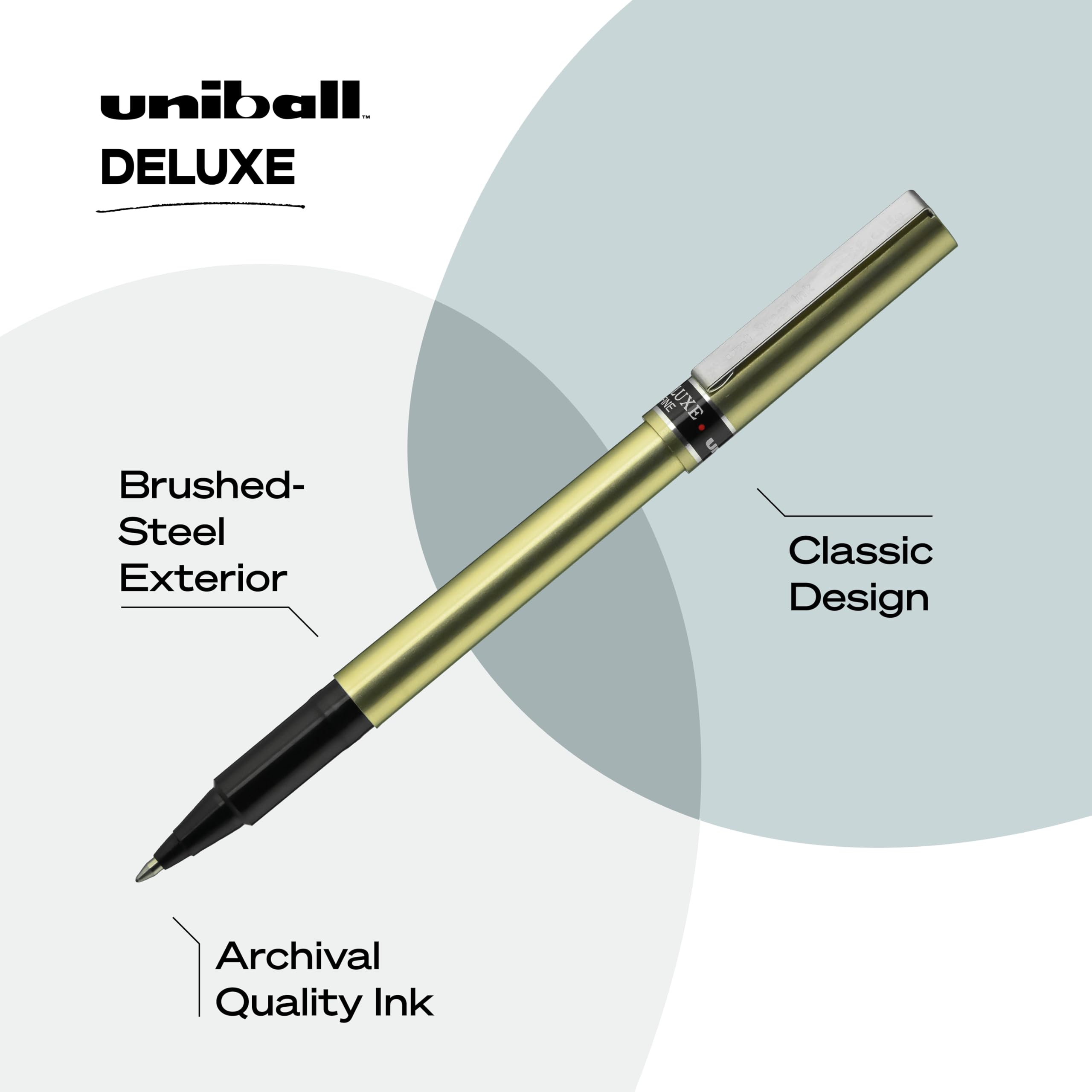 Uniball Deluxe 0.7mm Fine Point Rollerball Pen, 3 Black - Smooth Writing, Waterproof Ink, Office Supplies, Ballpoint Pen