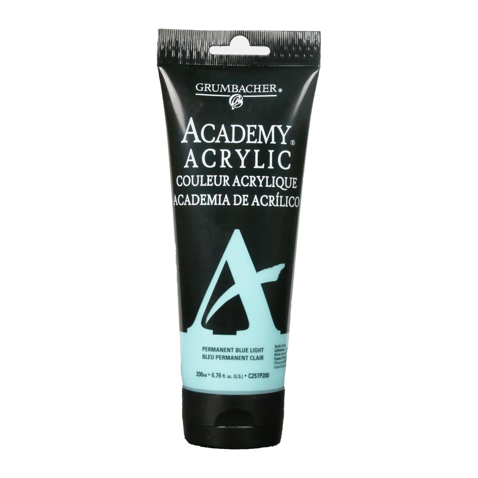 Grumbacher Academy Acrylic Paint, Gloss, 200ml/6.8 oz Plastic Tube, Permanent Blue Light (C257P200)