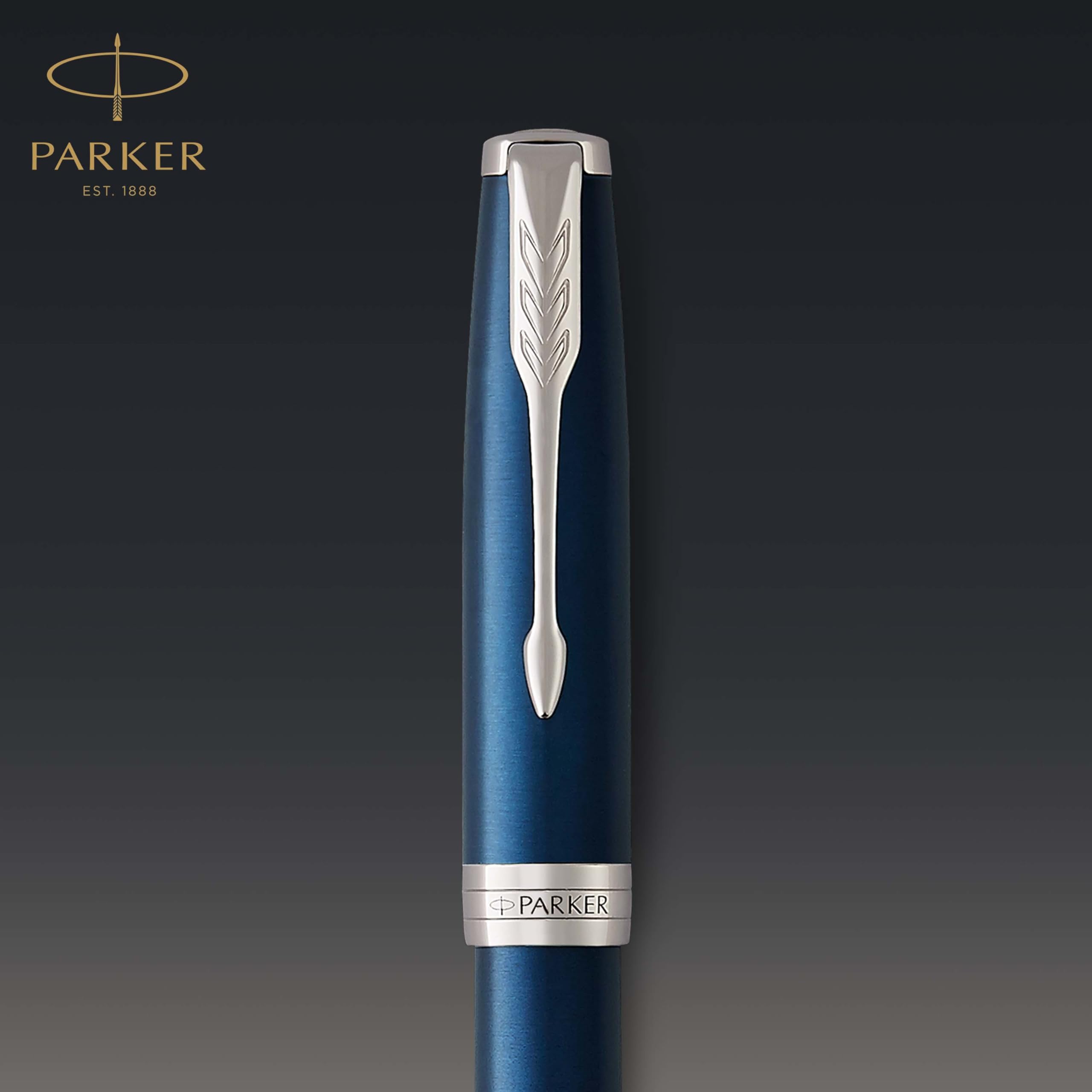 PARKER Sonnet Rollerball Pen, Blue Lacquer with Palladium Trim, Fine Point Black Ink (1931535) , Blue and Chrome