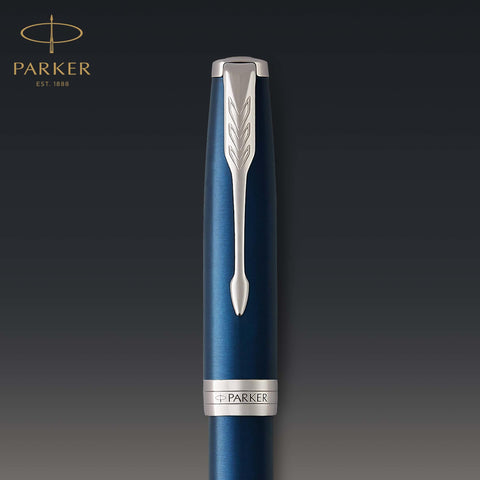 PARKER Sonnet Rollerball Pen, Blue Lacquer with Palladium Trim, Fine Point Black Ink (1931535) , Blue and Chrome