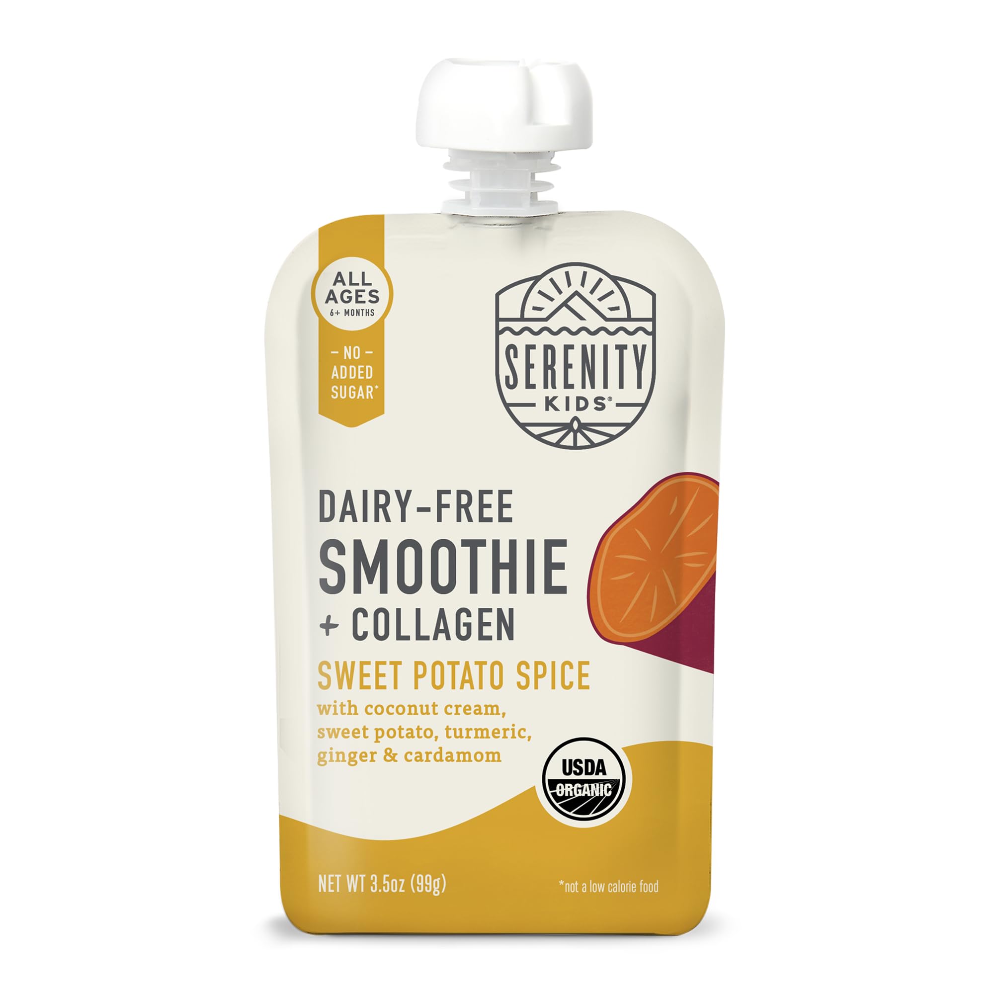 Serenity Kids 6+ Months Dairy-Free Smoothie Baby Food Pouch - Protein-Rich Snacks for Kids - Veggie-Packed Breakfast Smoothie - USDA Organic Baby Food - 3.5 Fl Oz - Pack of 1 - Sweet Potato Spice