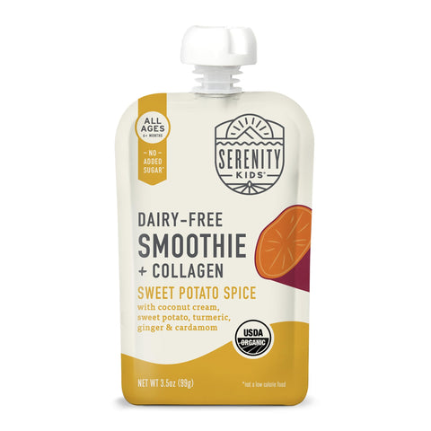 Serenity Kids 6+ Months Dairy-Free Smoothie Baby Food Pouch - Protein-Rich Snacks for Kids - Veggie-Packed Breakfast Smoothie - USDA Organic Baby Food - 3.5 Fl Oz - Pack of 1 - Sweet Potato Spice