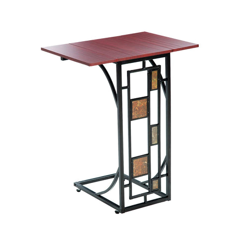 Etna Expandable Wood Top Sofa Side End Table - Metal Base with Geometric Design - C-Shaped TV Tray Slides Up to Couch, Chair, Recliner
