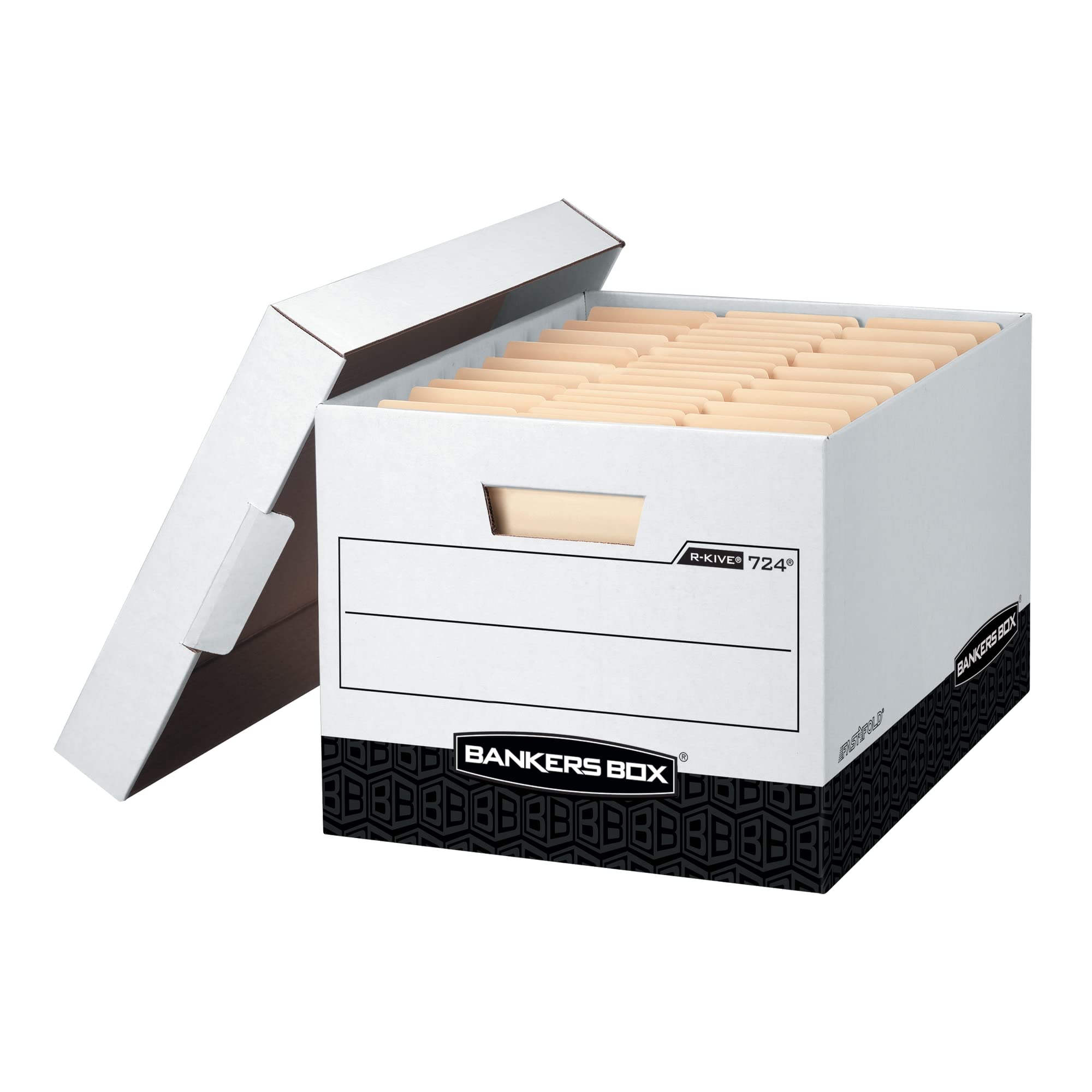 Bankers Box 12-Pack R-Kive Heavy Duty File Storage Boxes with Lids, FastFold Assembly, Letter/Legal, (00724)